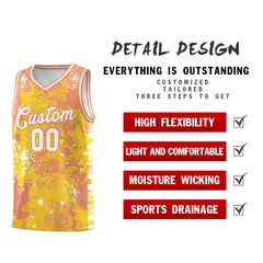 Gold Light Orange Vice Burst Graffiti Stretch Basketball Jersey 2