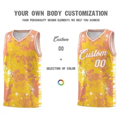 Gold Light Orange Vice Burst Graffiti Stretch Basketball Jersey 3