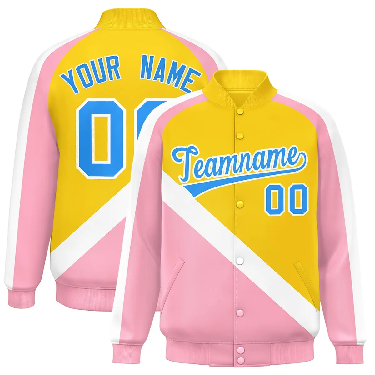 Gold Light Pink Raglan Varsity Letterman Baseball Jacket