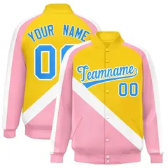 Gold Light Pink Raglan Varsity Letterman Baseball Jacket 1