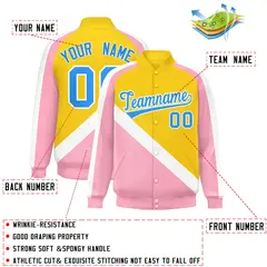 Gold Light Pink Raglan Varsity Letterman Baseball Jacket 2