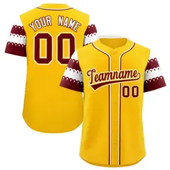 Gold Maroon White Sleeve Flag Lace Baseball Jersey 1