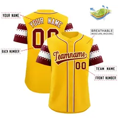 Gold Maroon White Sleeve Flag Lace Baseball Jersey 2