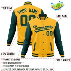 Gold Midnight Green Full-Snap Raglan Letterman Baseball Jacket 4