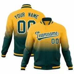 Gold Midnight Green Gradient Full-Snap Letterman Jacket 1
