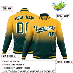 Gold Midnight Green Gradient Full-Snap Letterman Jacket 2