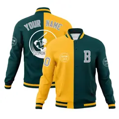 Gold Midnight Green Split Letterman Varsity Full-Snap Baseball Jacket 1