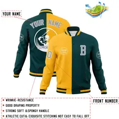 Gold Midnight Green Split Letterman Varsity Full-Snap Baseball Jacket 4