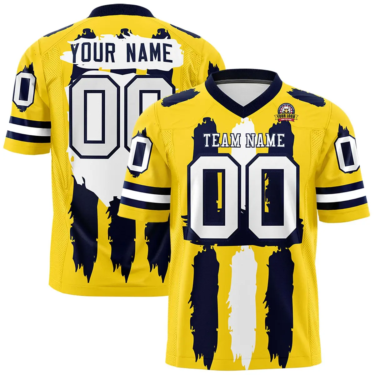 Gold Navy and White Graffiti Flag Football Jersey