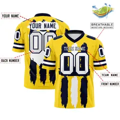 Gold Navy and White Graffiti Flag Football Jersey 2