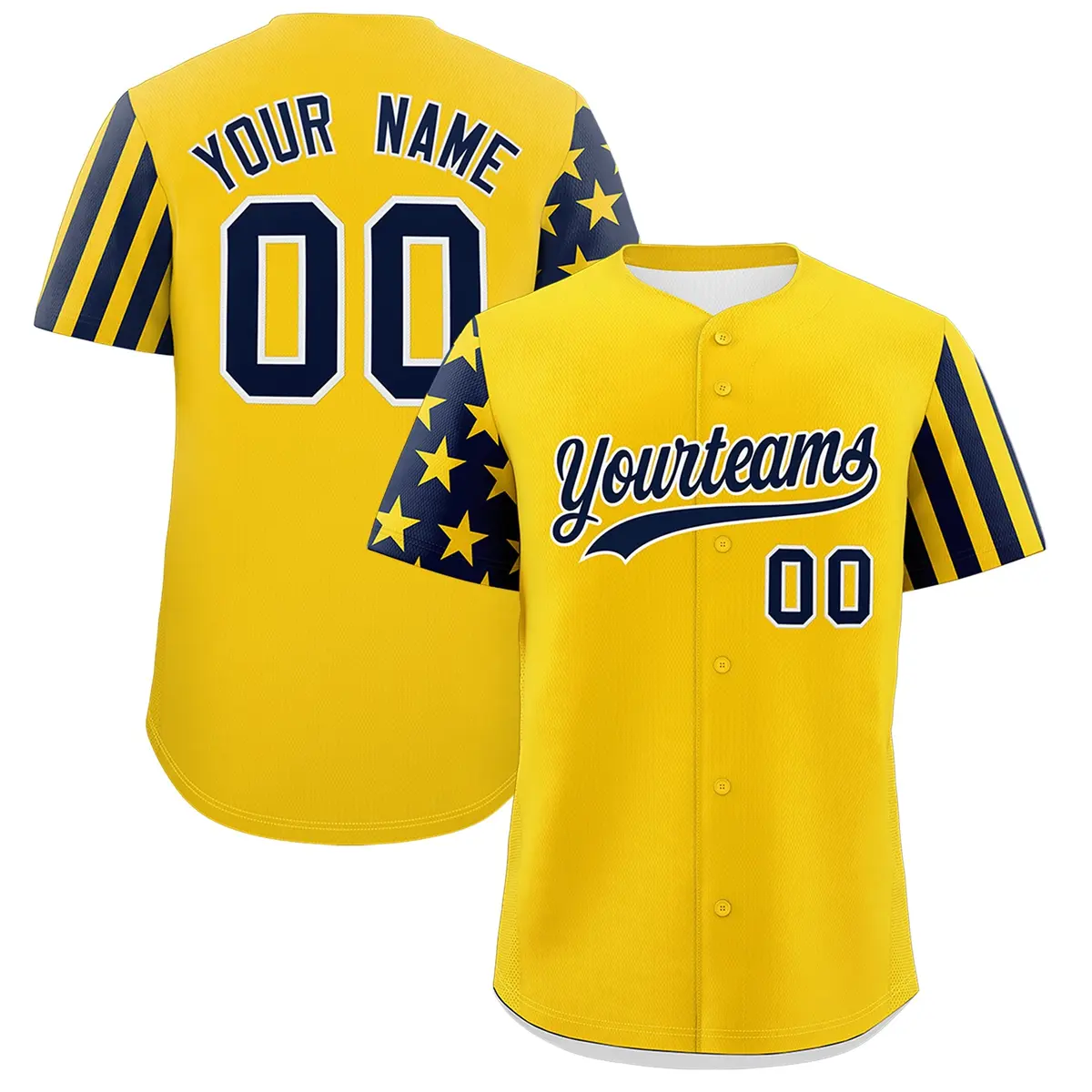 Gold Navy Black American Flag Raglan Sleeves Baseball Jersey
