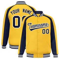 Gold Navy Color Block Raglan Varsity Letterman Jacket 1