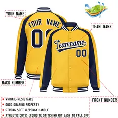Gold Navy Color Block Raglan Varsity Letterman Jacket 2