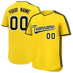 Gold Navy Color Block Side Dotted Line Baseball Jersey