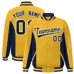 Gold Navy Color Block Varsity Letterman Baseball Jacket