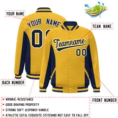 Gold Navy Color Block Varsity Letterman Baseball Jacket 2