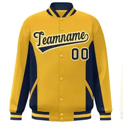Gold Navy Color Block Varsity Letterman Baseball Jacket 3