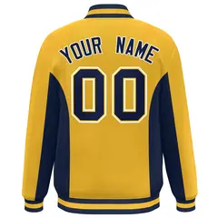 Gold Navy Color Block Varsity Letterman Baseball Jacket 4