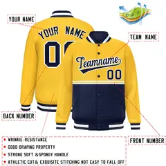 Gold Navy Color Block Varsity Letterman Jacket 2