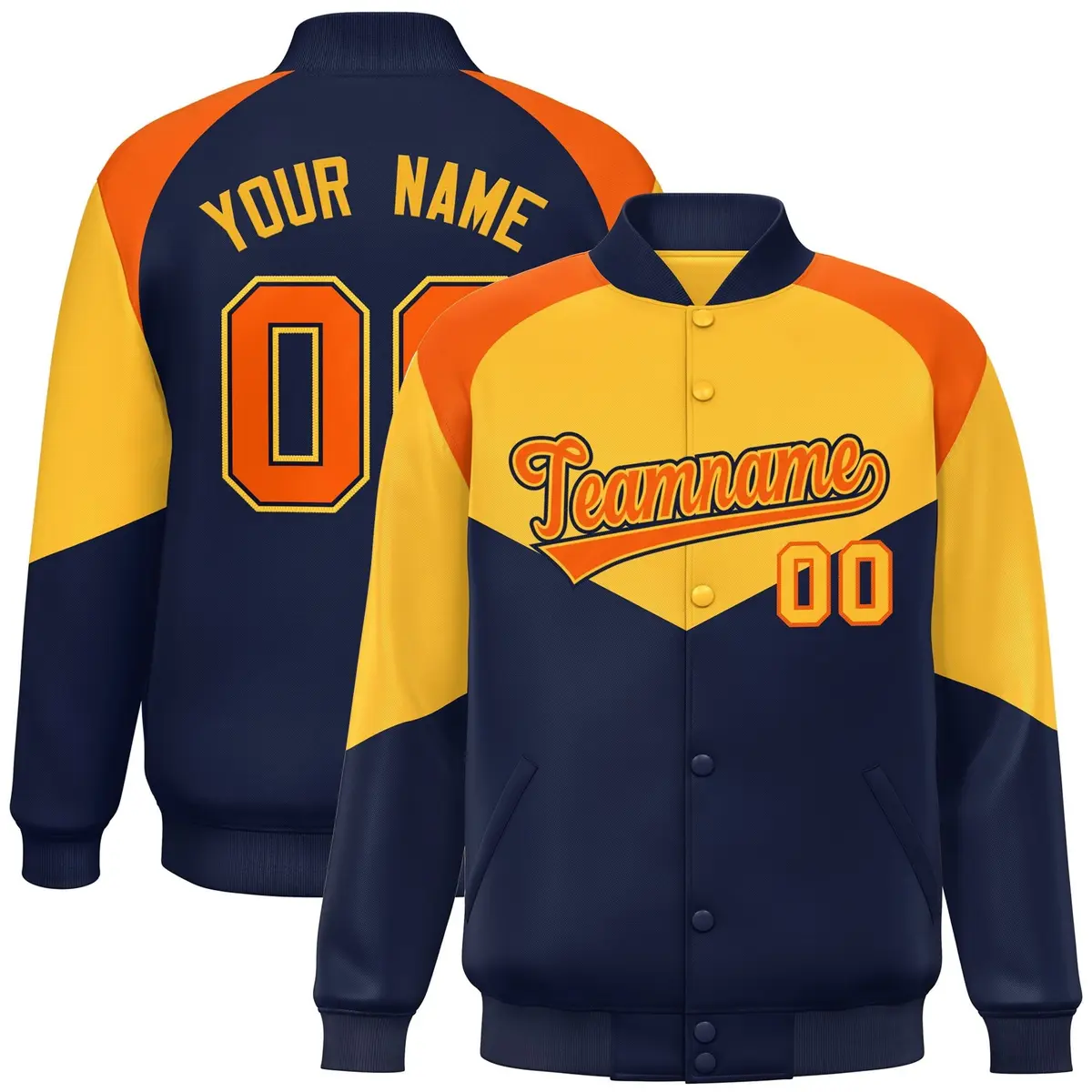 Gold Navy Color Block Varsity Letterman Jacket