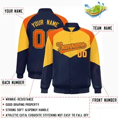 Gold Navy Color Block Varsity Letterman Jacket 2