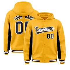 Gold Navy Color Block Varsity Letterman Jacket Hoodie