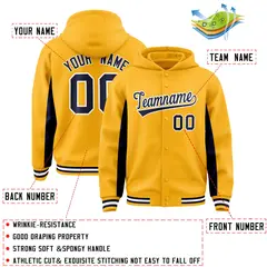 Gold Navy Color Block Varsity Letterman Jacket Hoodie 4