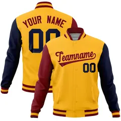 Gold Navy-Crimson Full-Snap Raglan Varsity Letterman Jacket 1