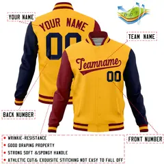 Gold Navy-Crimson Full-Snap Raglan Varsity Letterman Jacket 4