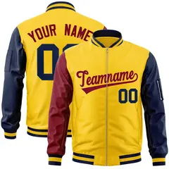 Gold Navy-Crimson Varsity Full-Zip Raglan Letterman Bomber Jacket 1