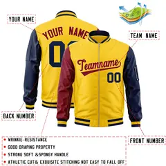 Gold Navy-Crimson Varsity Full-Zip Raglan Letterman Bomber Jacket 2