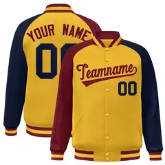 Gold Navy-Crimson Varsity Raglan Letterman Bomber Jacket 1