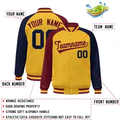 Gold Navy-Crimson Varsity Raglan Letterman Bomber Jacket 2