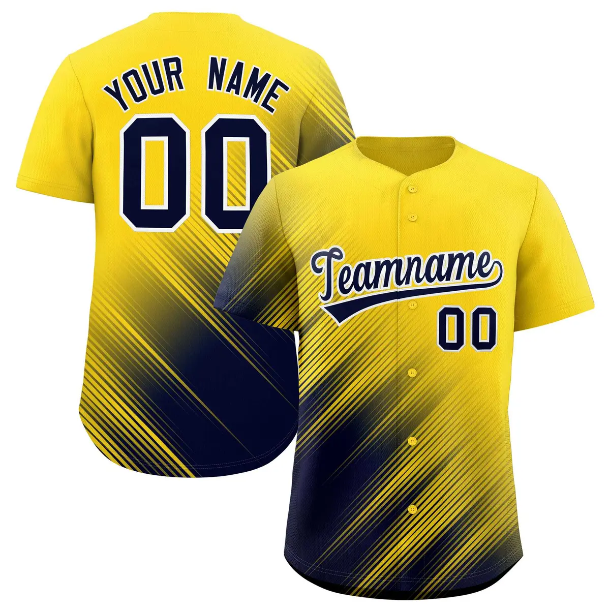 Gold Navy Diagonal Stripe Gradient Fashion Baseball Jersey