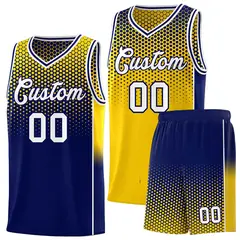 Gold Navy Dot Pattern Reversible Side Gradient Basketball Jersey Kits 1
