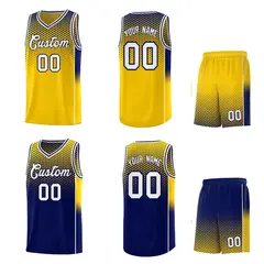 Gold Navy Dot Pattern Reversible Side Gradient Basketball Jersey Kits 2