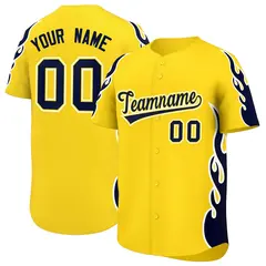 Gold Navy Flame Outline Side Pattern Baseball Jersey 1