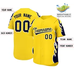 Gold Navy Flame Outline Side Pattern Baseball Jersey 2