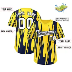Gold Navy Flame Pattern Authentic Pullover Baseball Jersey 2
