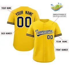 Gold Navy Full Button Authentic Baseball Jersey 2