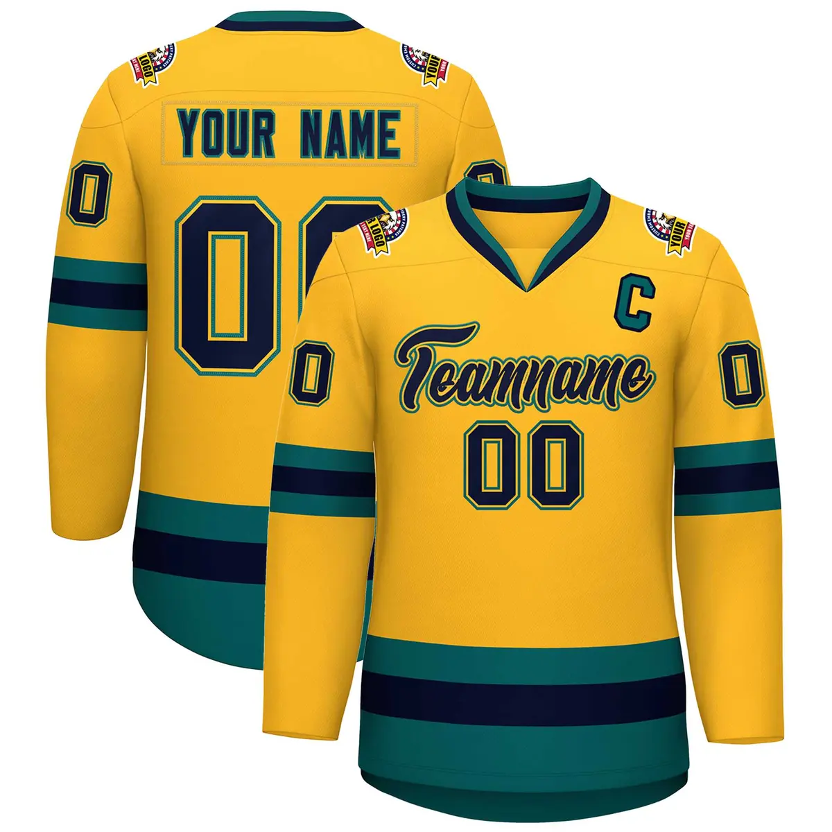Gold Navy Gold-Aqua Classic Hockey Jersey