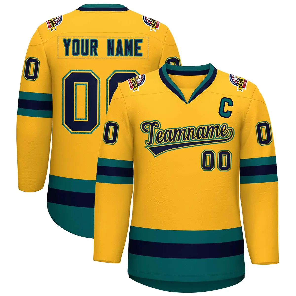 Gold Navy Gold-Aqua Classic Hockey Jersey