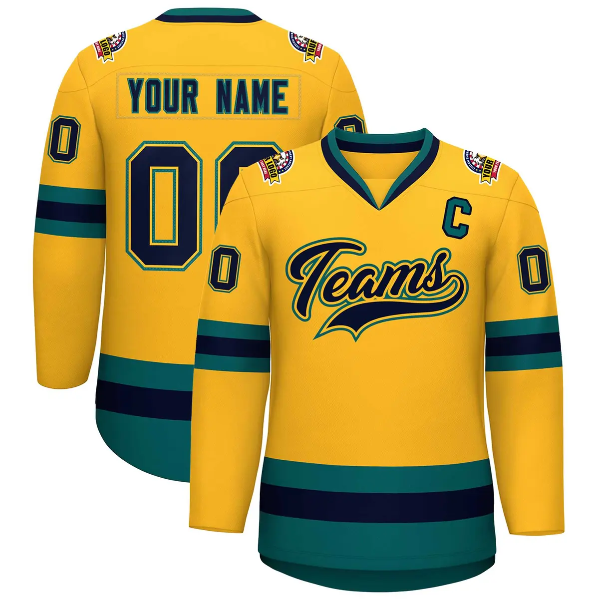 Gold Navy Gold-Aqua Classic Hockey Jersey