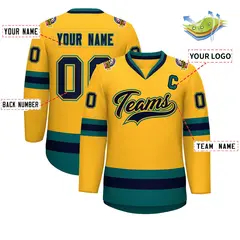 Gold Navy Gold-Aqua Classic Hockey Jersey 2