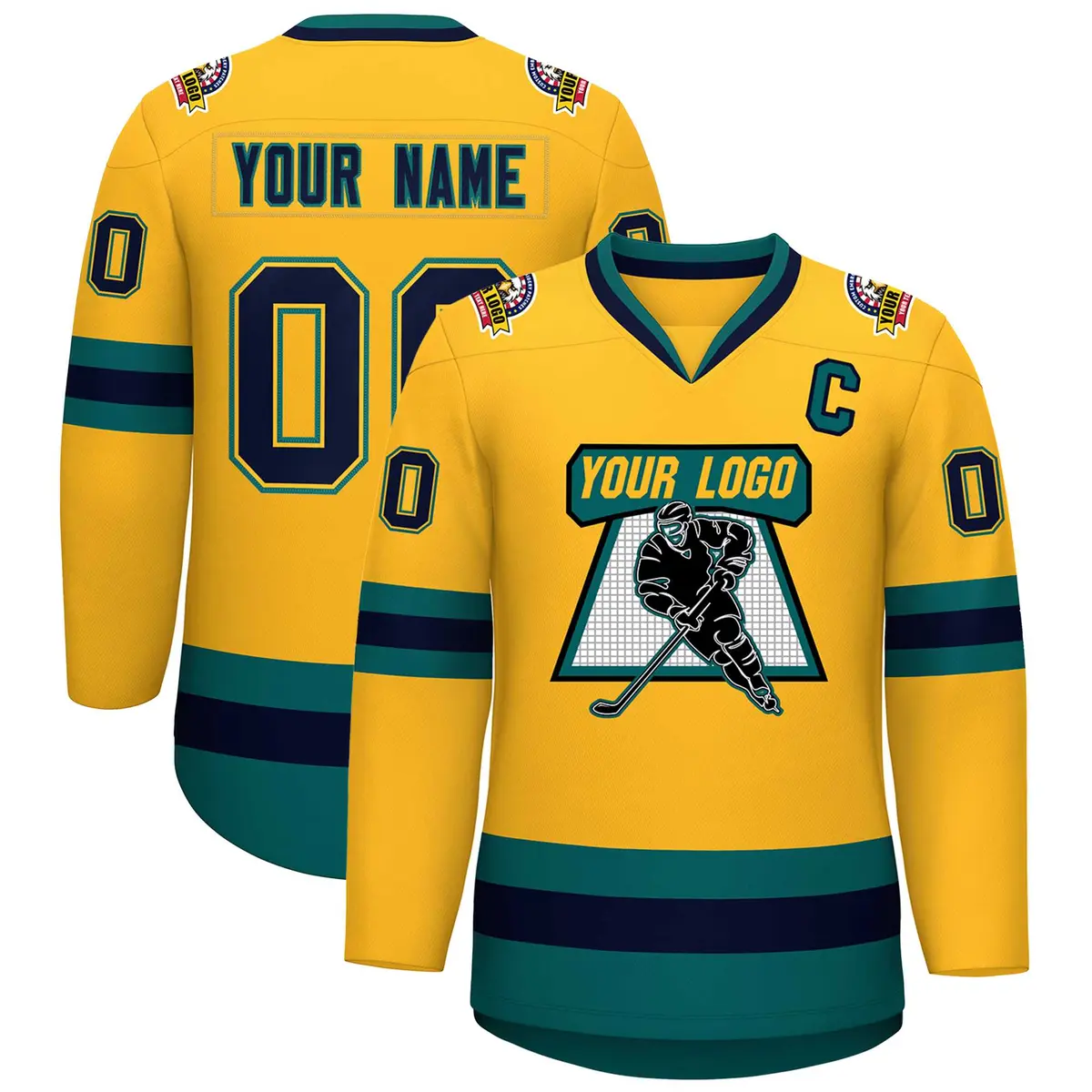 Gold Navy Gold-Aqua Classic Hockey Jersey