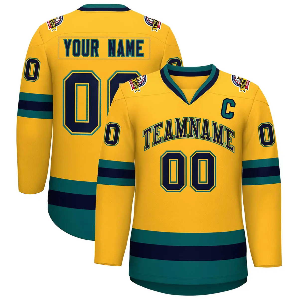 Gold Navy Gold-Aqua Classic Hockey Jersey