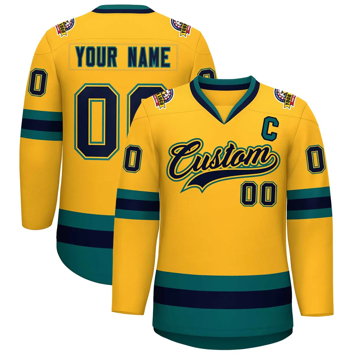 Gold Navy Gold-Aqua Classic Hockey Jersey