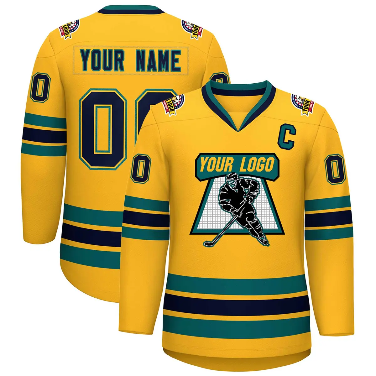 Gold Navy Gold-Aqua Classic Hockey Jersey