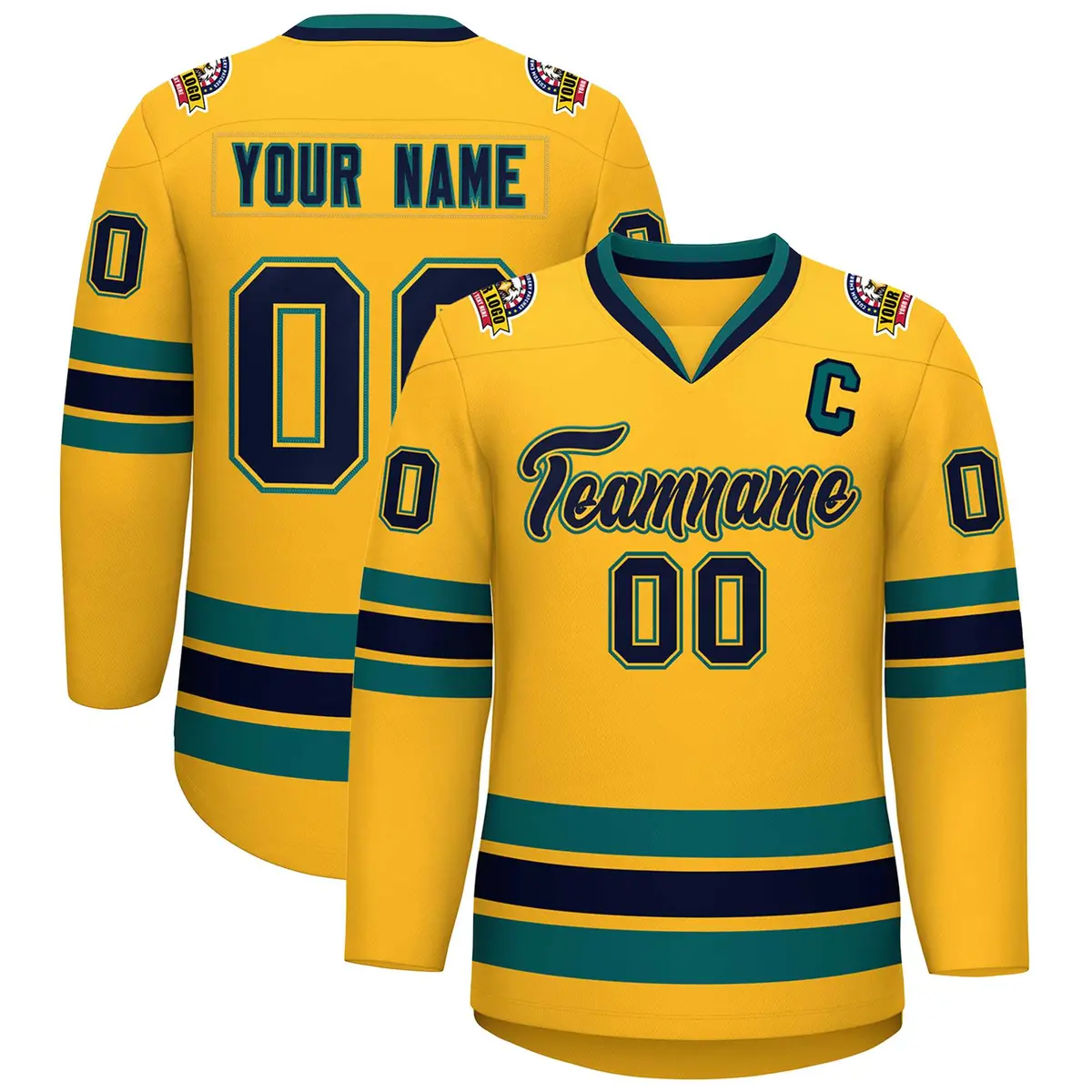 Gold Navy Gold-Aqua Classic Hockey Jersey