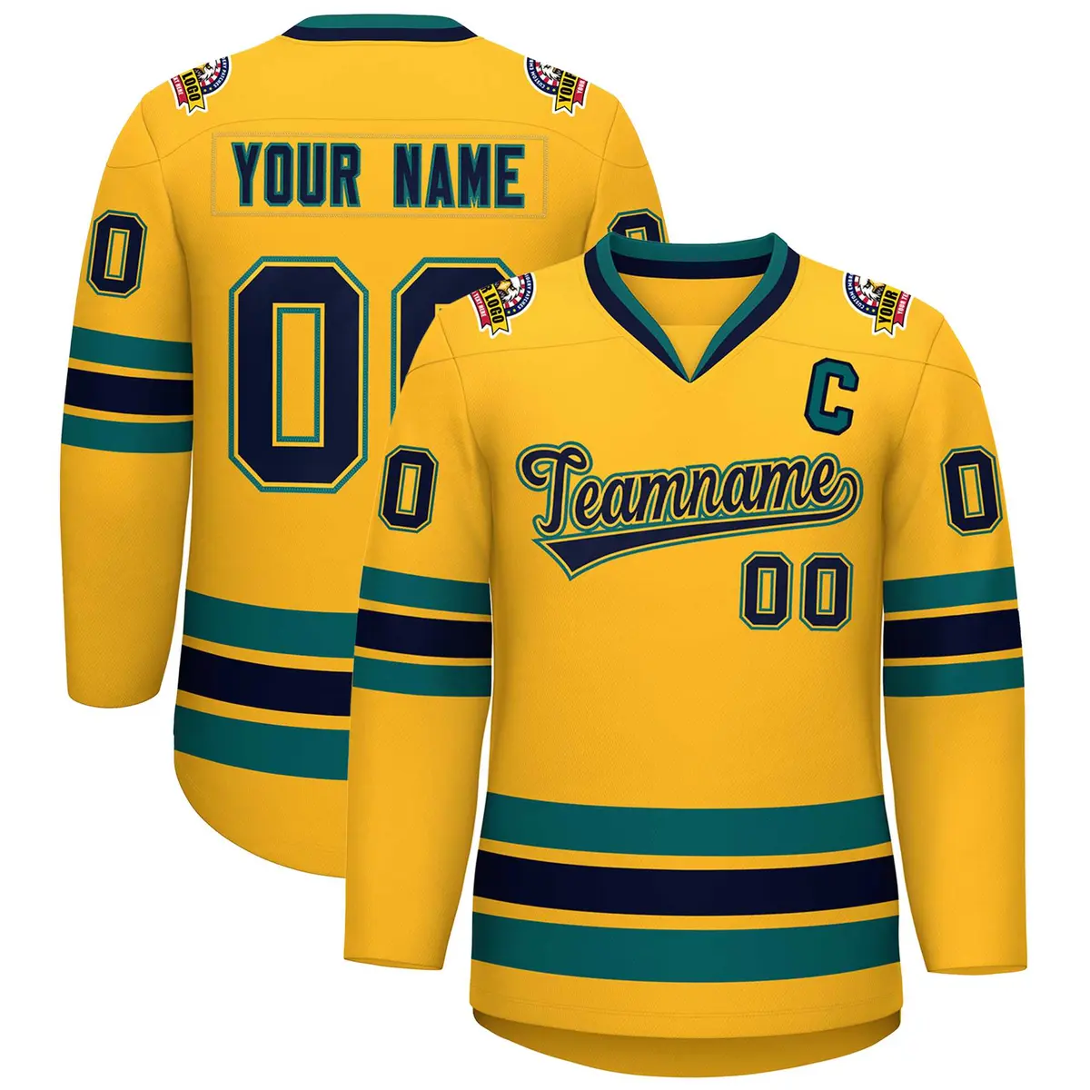 Gold Navy Gold-Aqua Classic Hockey Jersey